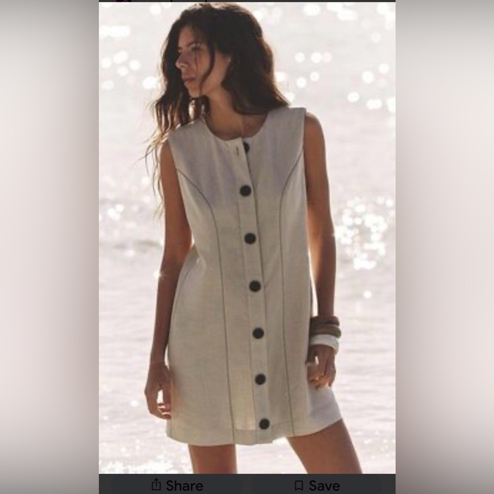ZARA linen blend 52% mini dress features black big buttons size Small